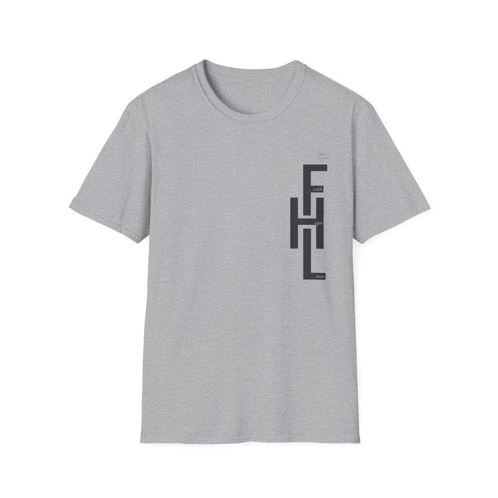 Faith Hope Love Stacked with Words pocket- T-Shirt