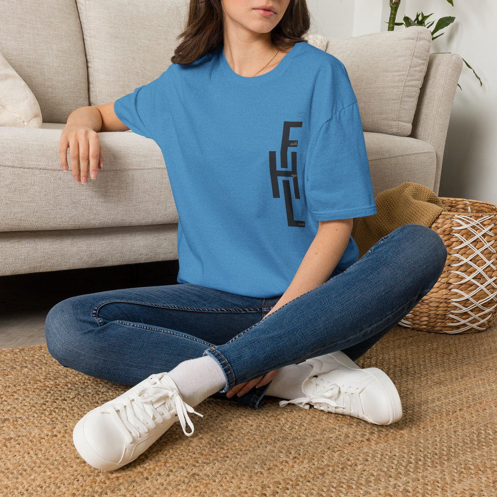 Faith Hope Love Stacked with Words pocket- T-Shirt