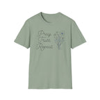 Pray Trust Repeat Flowers Blue Cross Stacked - T-Shirt