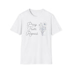 Pray Trust Repeat Flowers Blue Cross Stacked - T-Shirt