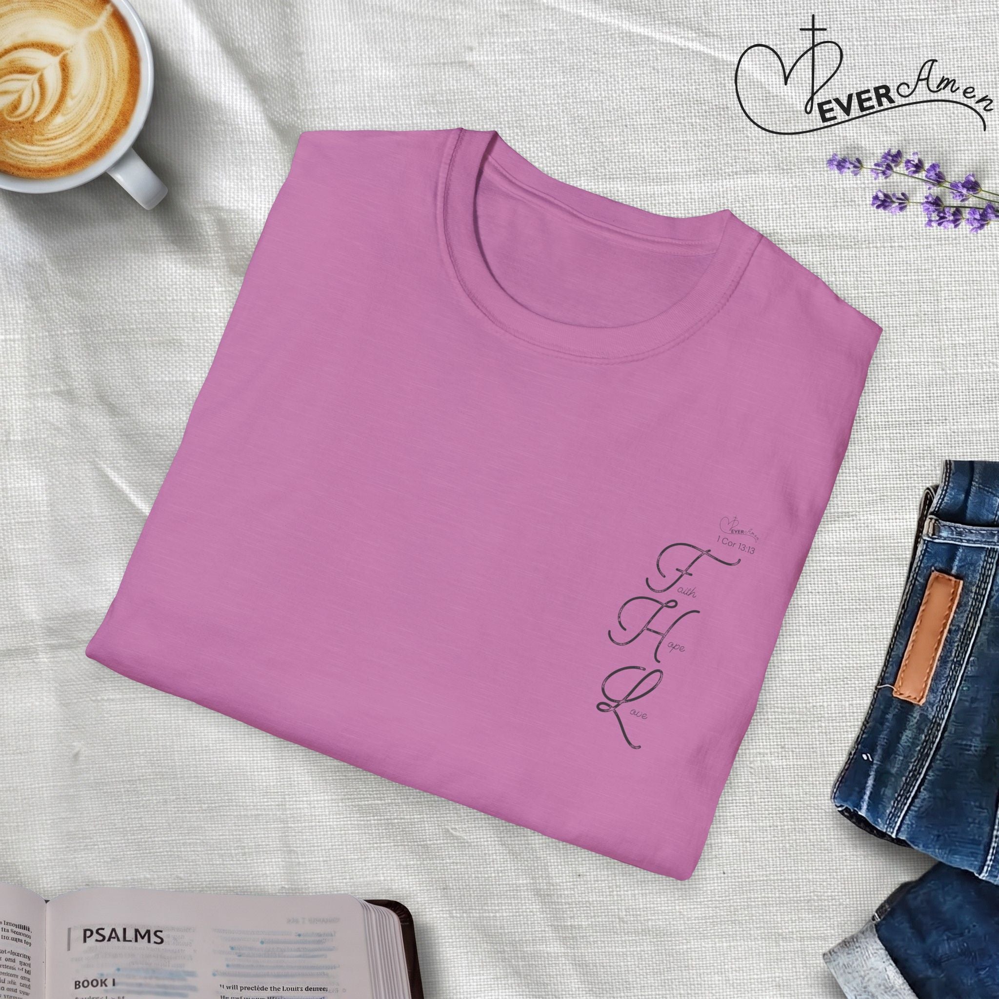 Faith Hope Love Cursive with Words pocket - T-Shirt