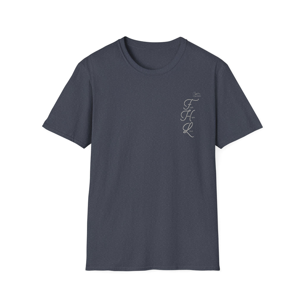 Faith Hope Love Cursive with Words pocket - T-Shirt