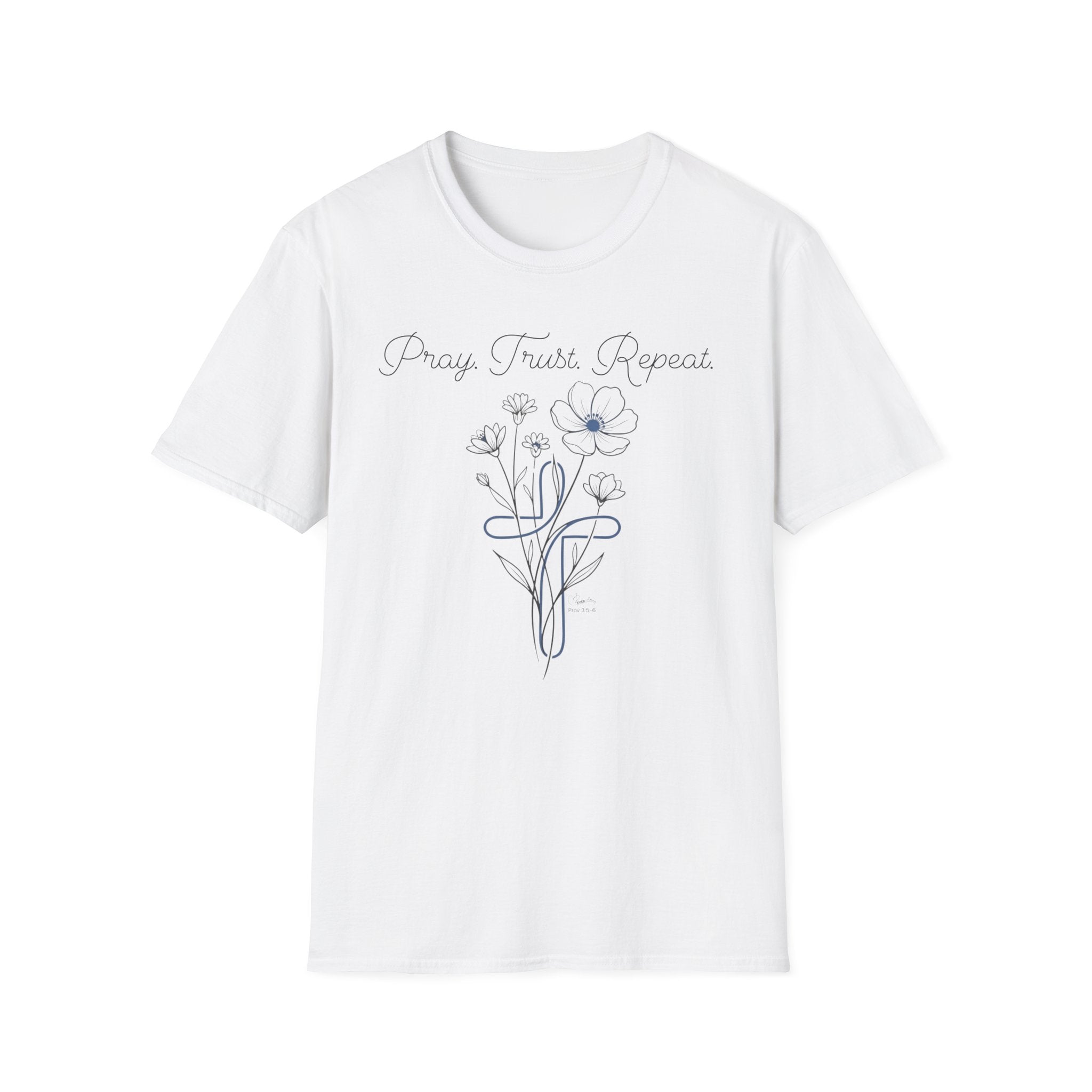 Pray Trust Repeat Flower Blue Cross - T-Shirt