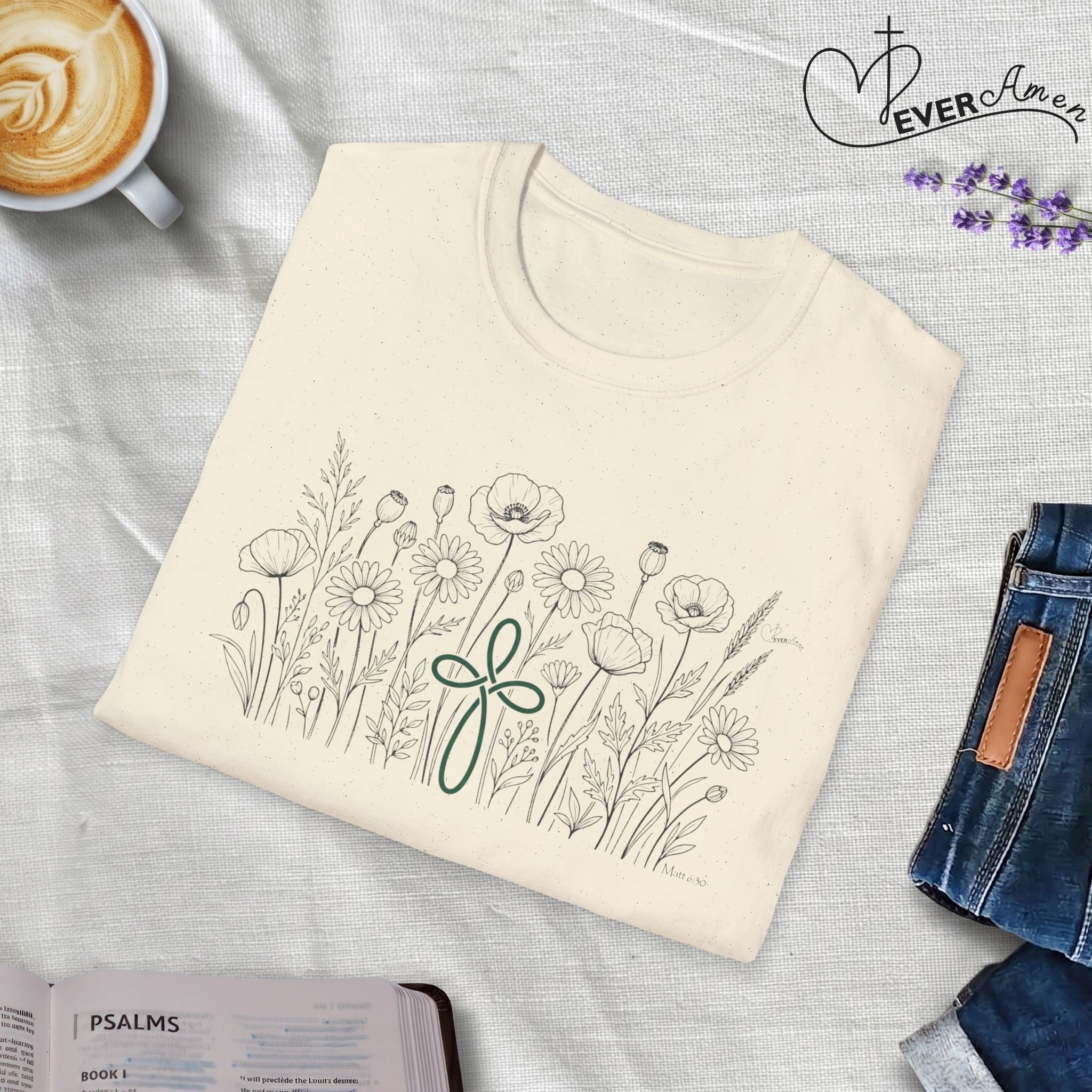 Field of Flowers Green Cross - T-Shirt