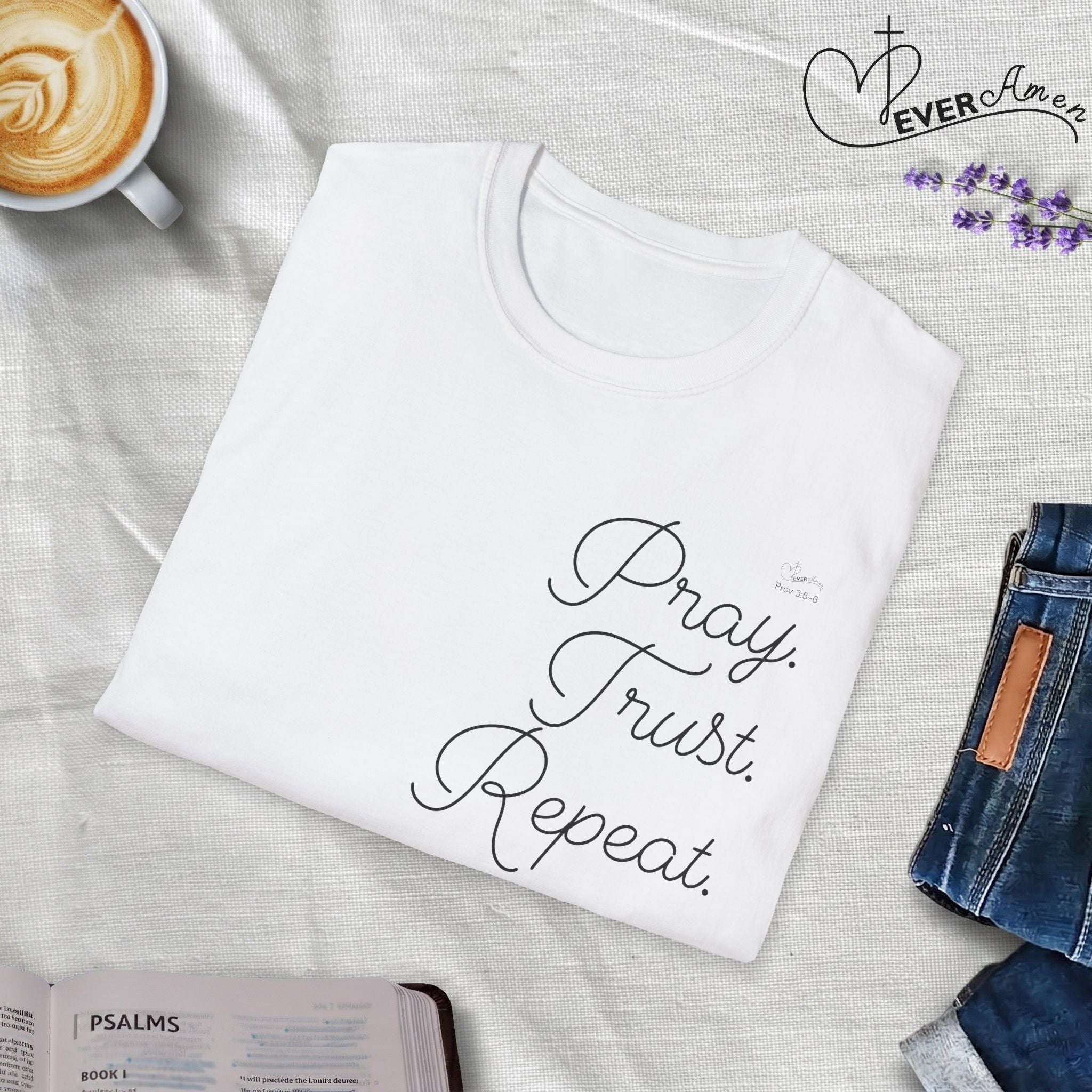 Pray Trust Repeat Cursive Stack - T-Shirt